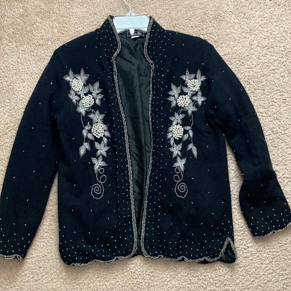 Vintage Embellish sweater black with white and silver beads